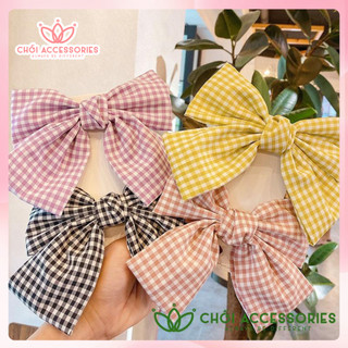 Cặp tóc nữ cặp tóc nơ lớn caro màu tươi sáng mùa hè Chồi accessories - Y098