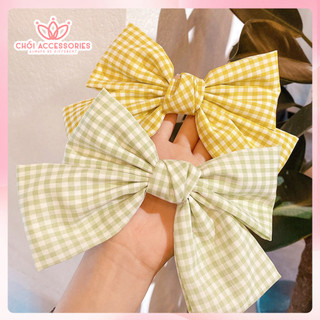 Cặp tóc nữ cặp tóc nơ lớn caro màu tươi sáng mùa hè Chồi accessories - Y098