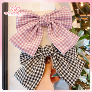 Cặp tóc nữ cặp tóc nơ lớn caro màu tươi sáng mùa hè Chồi accessories - Y098