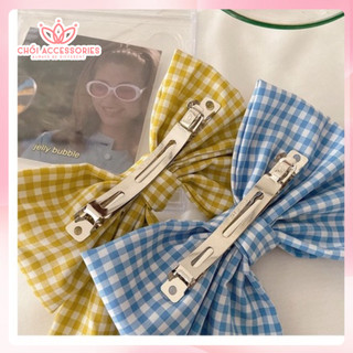 Cặp tóc nữ cặp tóc nơ lớn caro màu tươi sáng mùa hè Chồi accessories - Y098