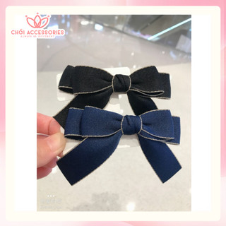 Kẹp tóc nữ, kẹp tóc nơ hai tầng viền thanh lịch nữ tính phong cách Chồi accessories - Y044