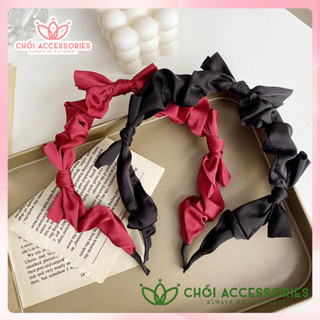 Bờm tóc nữ nơ lụa satin thắt nơ nữ tính dáng mảnh đáng yêu Chồi accessories - Y028