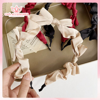 Bờm tóc nữ nơ lụa satin thắt nơ nữ tính dáng mảnh đáng yêu Chồi accessories - Y028