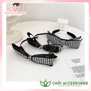 Bờm tóc nơ lụa bờm tóc caro thanh lịch sang chảnh phong cách thời trang Chồi accessories