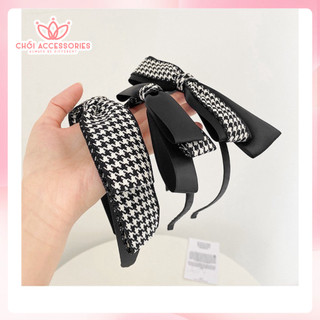 Bờm tóc nơ lụa bờm tóc caro thanh lịch sang chảnh phong cách thời trang Chồi accessories
