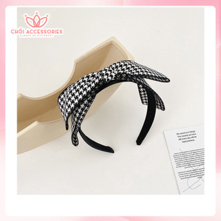 Bờm tóc nơ lụa bờm tóc caro thanh lịch sang chảnh phong cách thời trang Chồi accessories