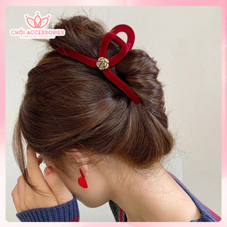 Cặp Tóc Chéo, Cặp Tóc Nhung Lì 11-13 CM Cao Cấp Đính Hoa Chồi accessories Phong Cách Hàn Quốc Cho Bạn Nữ K361