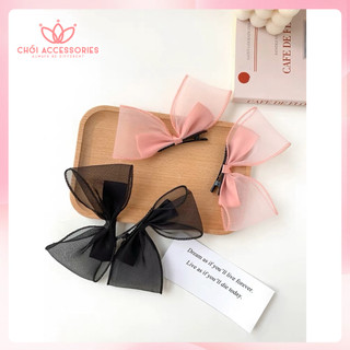 Set 2 Kẹp Tóc nơ voan Chồi accessories, set kẹp tóc cho bé gái đáng yêu tiểu thư cho bé gái L015