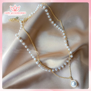 Vòng cổ dây chuyền ngọc trai nhân tạo 2 tầng tiểu thư Hàn Quốc nữ tính Chồi accessories