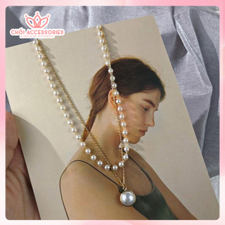 Vòng cổ dây chuyền ngọc trai nhân tạo 2 tầng tiểu thư Hàn Quốc nữ tính Chồi accessories