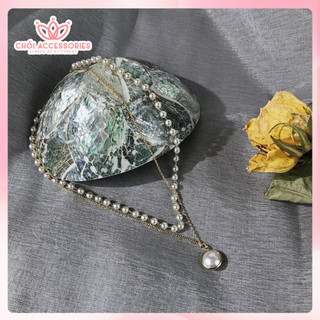 Vòng cổ dây chuyền ngọc trai nhân tạo 2 tầng tiểu thư Hàn Quốc nữ tính Chồi accessories