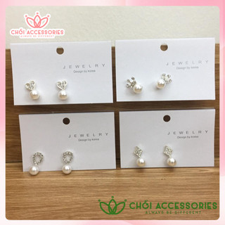 Khuyên tai đá, hoa tai nữ nụ đá đính hạt trai Chồi accessories phong cách tiểu thư Hàn Quốc - M03 P1