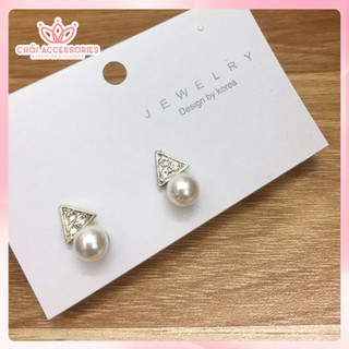Khuyên tai đá, hoa tai nữ nụ đá đính hạt trai Chồi accessories phong cách tiểu thư Hàn Quốc - M03 P1