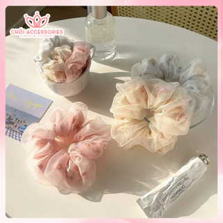 Scrunchies cho bạn gái Chồi accessories, buộc tóc nơ nữ 2 tầng đáng yêu K210