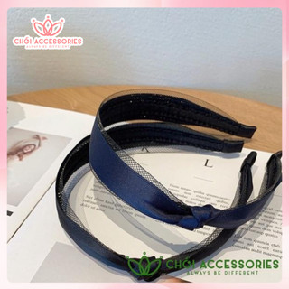 Bờm tóc ruy băng phối lưới mảnh thanh lịch nữ tính nhiều màu sắc Hàn Quốc Chồi accessories - Y021