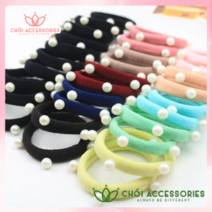 1 Dây buộc tóc co giãn đính hạt trai Chồi accessories phong cách Hàn Quốc cho nữ giao màu đen Y007