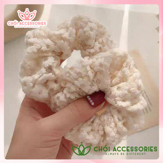 Buộc tóc nơ buộc tóc scrunchies ren thêu hoa nữ tính màu đen và trắng Chồi accessories - Y063