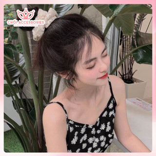 Buộc tóc nơ buộc tóc scrunchies ren thêu hoa nữ tính màu đen và trắng Chồi accessories - Y063