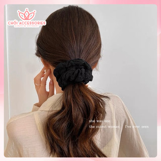 Buộc tóc nơ buộc tóc scrunchies ren thêu hoa nữ tính màu đen và trắng Chồi accessories - Y063
