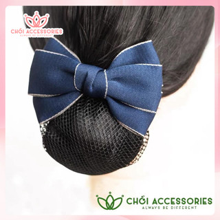 Tổng Hợp Mẫu Cặp Tóc Nơ Màu Xanh Kèm Chụp Lưới Công Sở, Tiếp Viên Thanh Lịch Gọn Gàng Chồi accessories