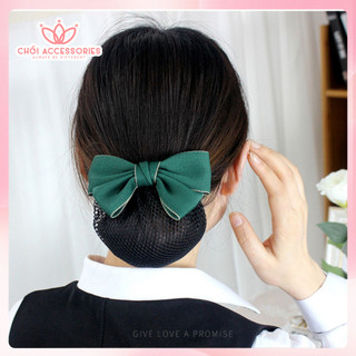 Tổng Hợp Mẫu Cặp Tóc Nơ Màu Xanh Kèm Chụp Lưới Công Sở, Tiếp Viên Thanh Lịch Gọn Gàng Chồi accessories
