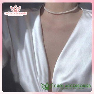 Vòng cổ choker hạt trai nhân tạo trơn Chồi accessories phong cách cổ điển nhiều size - B126