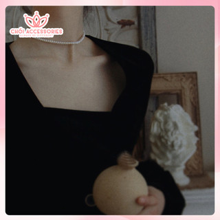 Vòng cổ choker hạt trai nhân tạo trơn Chồi accessories phong cách cổ điển nhiều size - B126