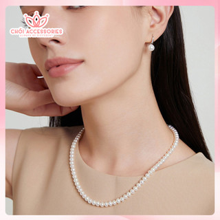 Vòng cổ choker hạt trai nhân tạo trơn Chồi accessories phong cách cổ điển nhiều size - B126