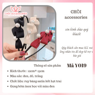 Bờm tóc nơ tiểu thư kết ngọc trai nhân tạo Chồi accessories, băng đô tóc mảnh- Y019