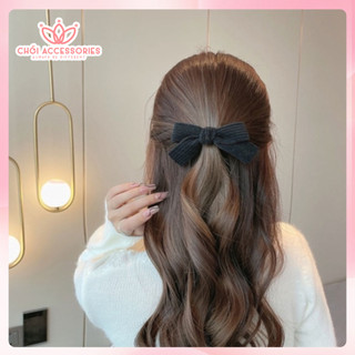 Kẹp tóc nơ nỉ nhung lớn xinh xắn cho bé gái màu đen và trắng Chồi accessories - Y110