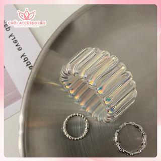 Dây buộc tóc sợi xoắn trong suốt Chồi accessories, dây cột tóc dây điện trong suốt ánh nhũ - K187