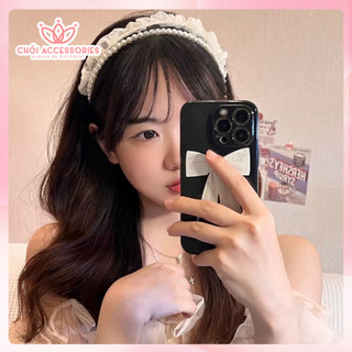 Bờm tóc nữ bờm tóc voan nhún phối hạt trai nhân tạo bồng bềnh tiểu thư Chồi accessories Y054
