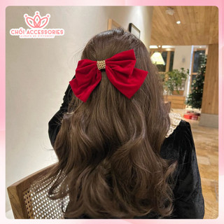 Cặp tóc nơ nhung cặp tóc nữ phối xích Chồi accessories, hạt trai nhân tạo sang chảnh - Y037