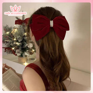 Cặp tóc nơ nhung cặp tóc nữ phối xích Chồi accessories, hạt trai nhân tạo sang chảnh - Y037
