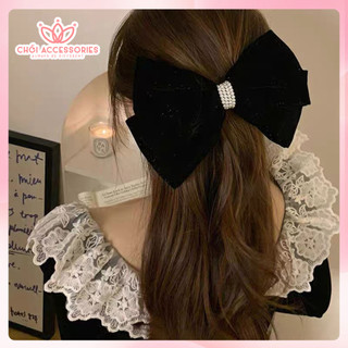 Cặp tóc nơ nhung cặp tóc nữ phối xích Chồi accessories, hạt trai nhân tạo sang chảnh - Y037