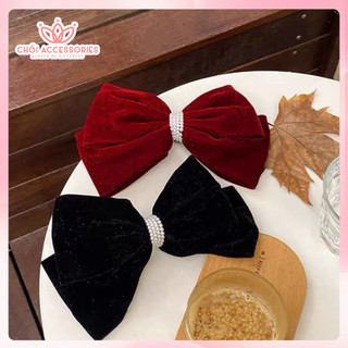 Cặp tóc nơ nhung cặp tóc nữ phối xích Chồi accessories, hạt trai nhân tạo sang chảnh - Y037