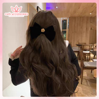 Cặp tóc nơ nhung, kẹp tóc nhung màu đen và đỏ nhiều đá sang chảnh Chồi accessories Y024