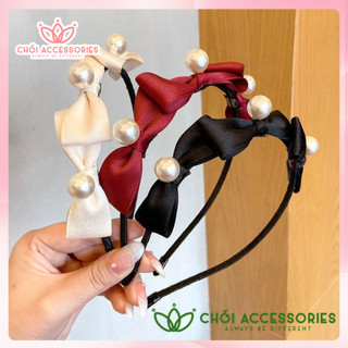 Bờm tóc nơ đính hạt trai nhân tạo Chồi accessories phong cách thời trang Hàn Quốc - Y019