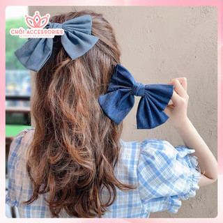 Kẹp tóc nữ denim Chồi accessories, cặp tóc nữ nơ vải nữ tính nhiều màu Y281