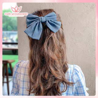 Kẹp tóc nữ denim Chồi accessories, cặp tóc nữ nơ vải nữ tính nhiều màu Y281