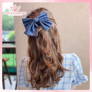 Kẹp tóc nữ denim Chồi accessories, cặp tóc nữ nơ vải nữ tính nhiều màu Y281