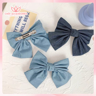 Kẹp tóc nữ denim Chồi accessories, cặp tóc nữ nơ vải nữ tính nhiều màu Y281