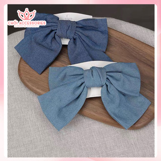 Kẹp tóc nữ denim Chồi accessories, cặp tóc nữ nơ vải nữ tính nhiều màu Y281