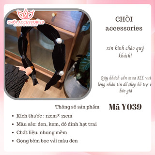 Bờm tóc nơ nhung bờm tóc nữ phối ngọc trai nhân tạo Chồi accessories - Y039