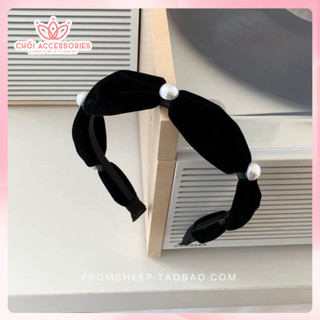 Bờm tóc nơ nhung bờm tóc nữ phối ngọc trai nhân tạo Chồi accessories - Y039