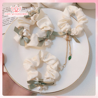 Dây Buộc Tóc Scrunchies đính nơ Chồi accessories Cho Bạn Nữ K277