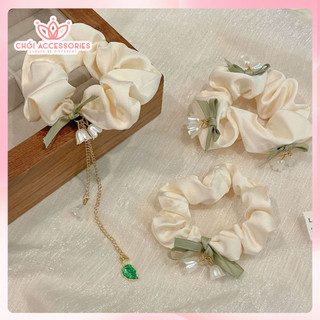 Dây Buộc Tóc Scrunchies đính nơ Chồi accessories Cho Bạn Nữ K277