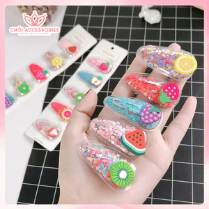 Kẹp tóc bé gái, kẹp tóc nhũ kim tuyến lấp lánh hình hoa quả Chồi accessories cho bạn gái - K120