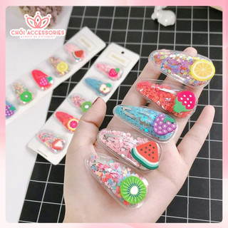 Kẹp tóc bé gái, kẹp tóc nhũ kim tuyến lấp lánh hình hoa quả Chồi accessories cho bạn gái - K120