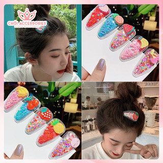 Kẹp tóc bé gái, kẹp tóc nhũ kim tuyến lấp lánh hình hoa quả Chồi accessories cho bạn gái - K120